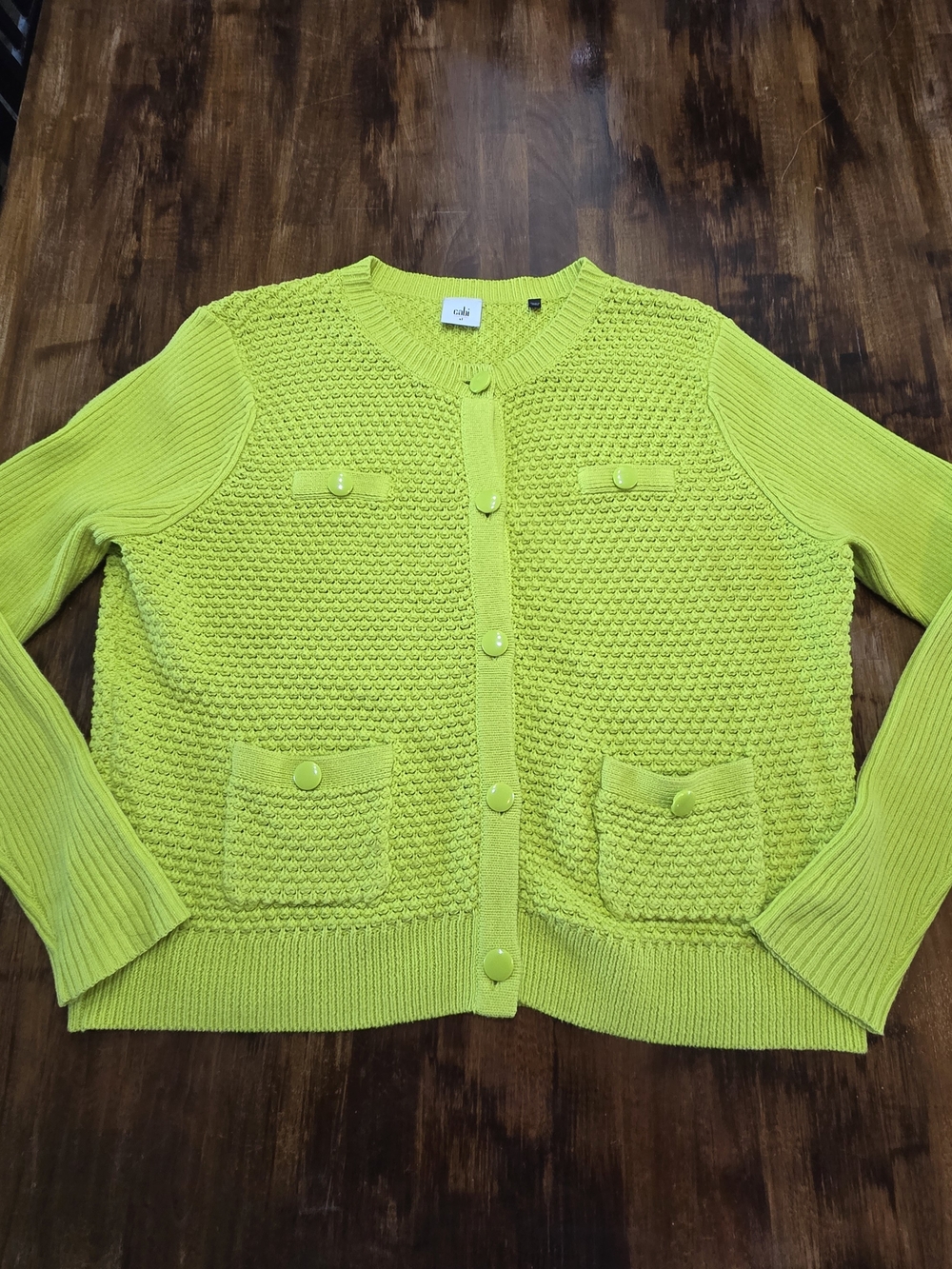 Cabi Loren Lime Green Knit Cardigan XL Style 5011 Whimsy Cottegcore